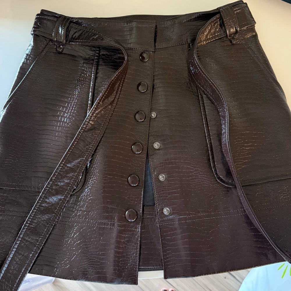 Topshop Dark Brown Croc-Embossed Mini Skirt